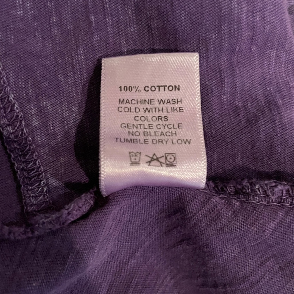 Jess & Jane Purple mineral wash long slv ruffled ๐ฏ % cotton T lagenlook Comfy M - Picture 8 of 8